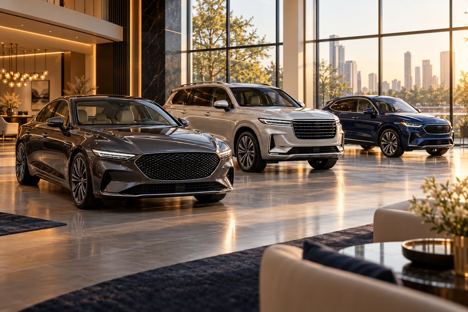 Illustrative showroom choice scene